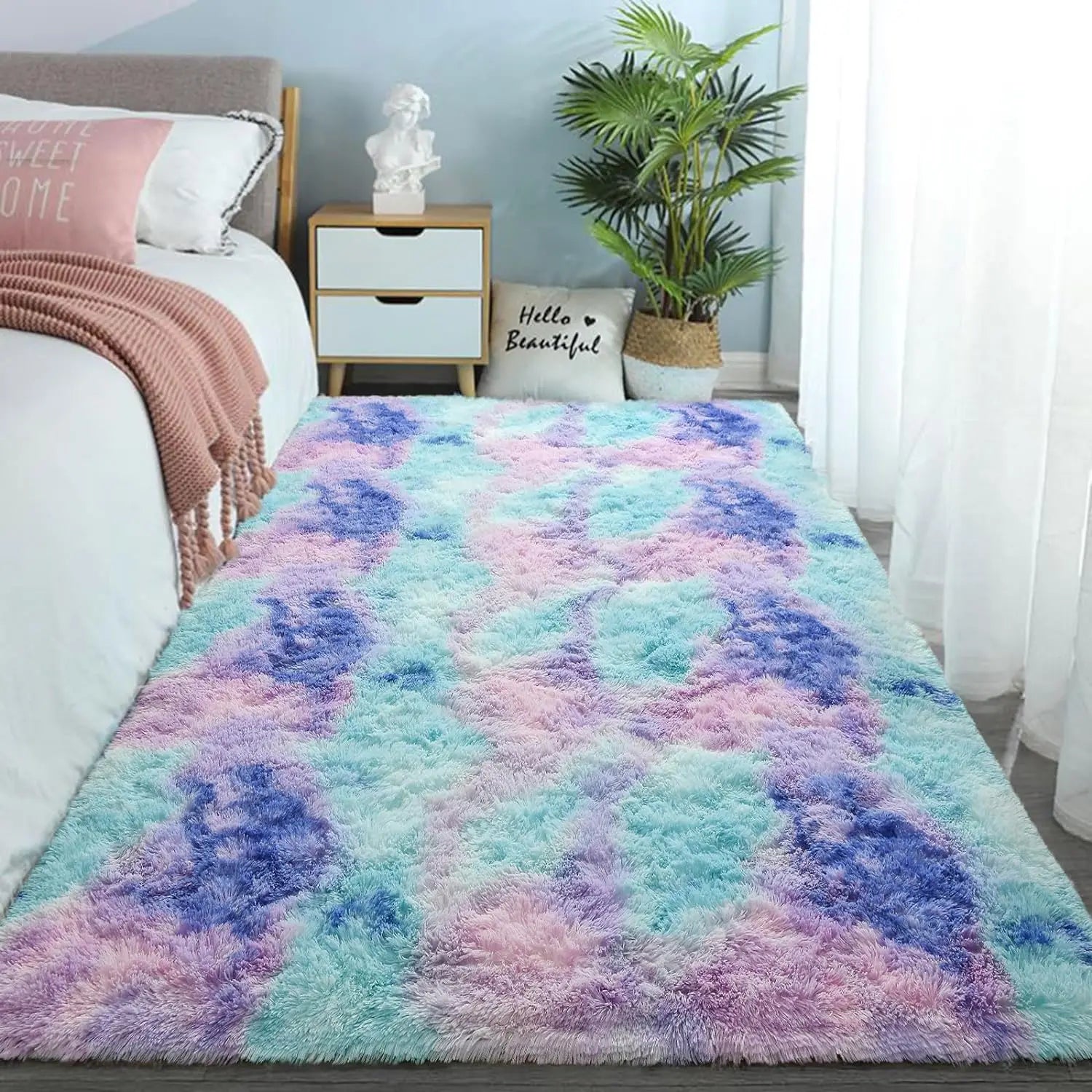 VIKAMA Tie-Dye Plush Carpet Living Room Decoration Soft Fluffy Home Mat Children's Room Baby Crawling Non-Slip Blanket