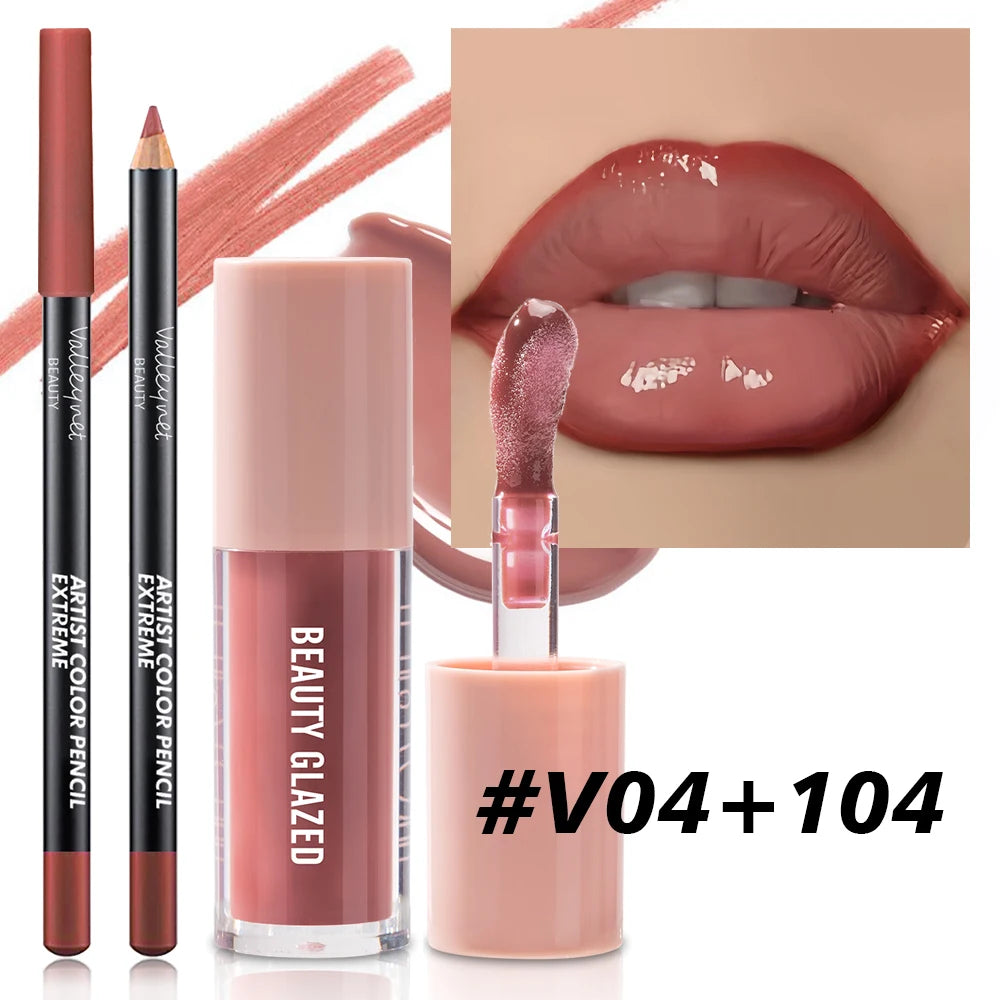2pcs/Set Velvet Texture Lip Makeup,Matte Effect, Red, Brown Colors, Create a Moisturizing and Natural Lip Makeup