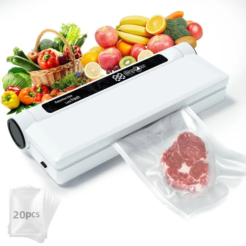 Food Storage Vacuum Sealer Machine 75KPA Strong Suction Dry/Wet Modes 20 Vacuum Seal Bags for Food Digital Lightweight Home Use