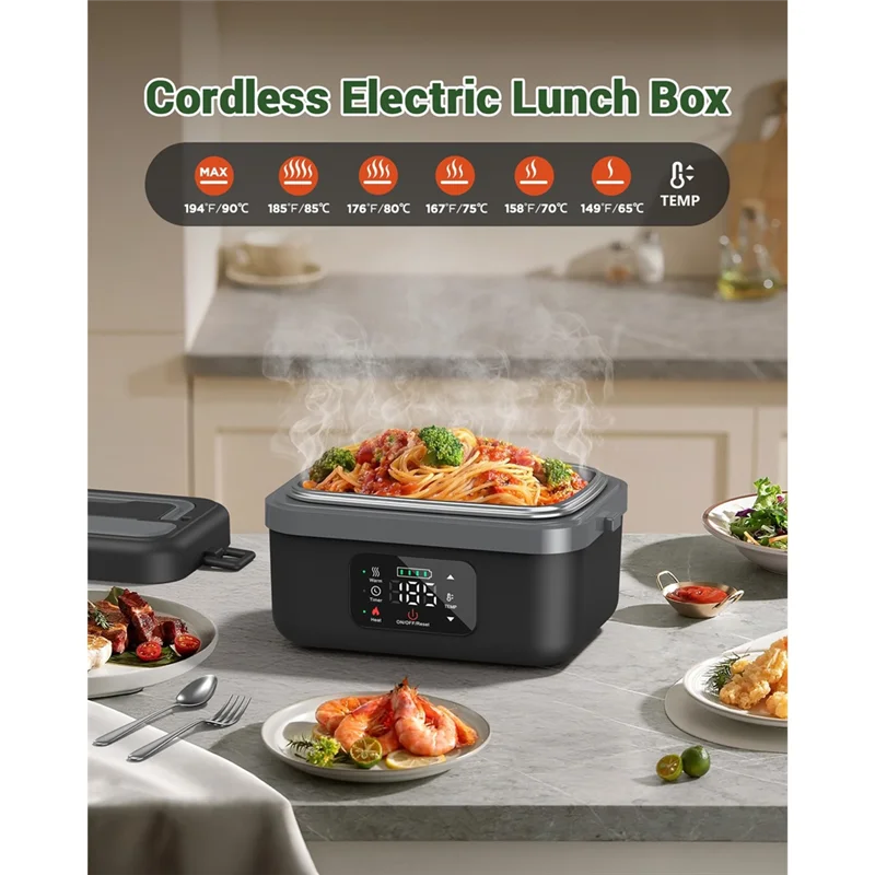 ABWM-16000Mah Rechargeable Cordless Electric Lunch Box, Self-Heating Food Warmer For Adults, For Office, Car, Outdoor Use